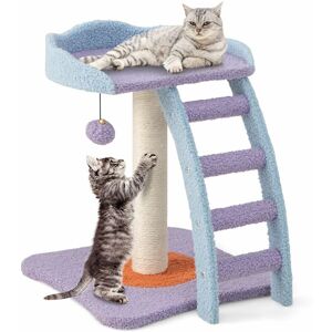 COSTWAY Multi-level Cat Tree Climbing Tower Sisal Covered Scratch Post w/ 4-Step Ladder