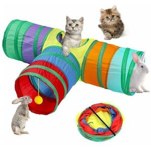 Orchidée - Orchid-Cat Tunnels for Indoor Cats Rabbit Tunnel 3 Way 4 Hole Lightweight and Foldable Large Guinea Pig Tunnel Toys with Pompom for Small