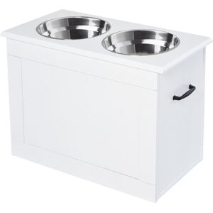 Pawhut - Raised Pet Bowls w/ Storage, Two Stainless Bowls, Elevated Base White - White