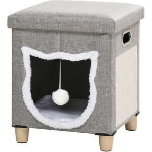 Pawhut - 2 in 1 Cat Bed Ottoman w/ Removable Cushion, Handles, Scratching Pad - Grey