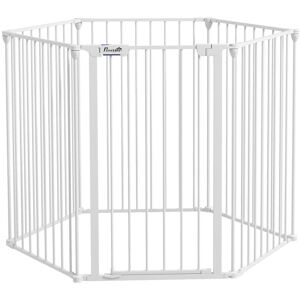 2 in 1 Dog Pen, Safety Pet Gate Dog Playpen Foldable for Medium Dogs 6 Panel - White - Pawhut