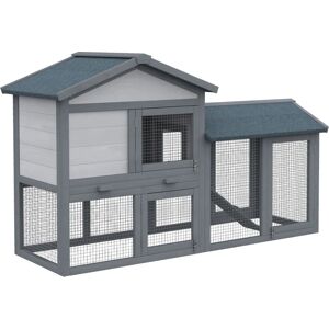 Pawhut 2-Tier Wooden Rabbit Bunny Guinea Pig Hutch Small Pet House Ramp Outdoor - Grey