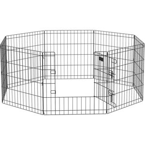 Pawhut - 24 Pet Dog Playpen, Puppy Cage, Eight-Panel Metal Fence, Run, Garden - Black