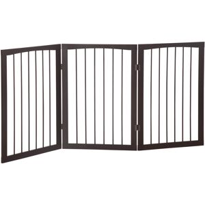 Pawhut - Folding Pet Gate Fence Free Standing Child Safety Indoor Wood Durable - Brown