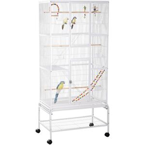 Pawhut - 3 Tier Bird Cage w/ Stand Toy, for Canary Finch Cockatiel Parakeet Budgie - White