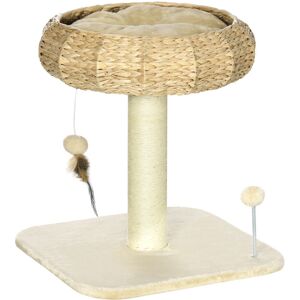 Pawhut - 51cm Cat Activity Centre w/ Top Bed, Toy Ball, Sisal Scratching Post - Beige