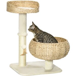 72cm Cat Activity Centre w/ Two Bed, Toy Ball, Sisal Scratching Post - Beige - Pawhut