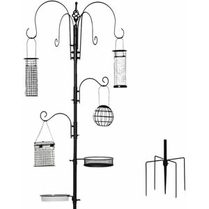 Pawhut - Bird Feeding Station Kit Wild Bird Feeder Pole w/ 6 Hooks 4 Prong Bases - Black