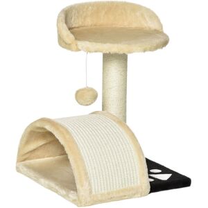 Cat Tree Scratching Scratcher Post Kitten Activity Centre Climber Hanging Ball Beige - Beige - Pawhut