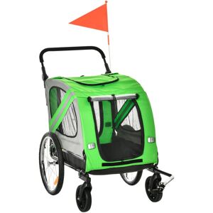 PawHut Dog Bike Trailer 2-in-1 Pet Stroller Cart Bicycle Carrier for Travel Green - Green