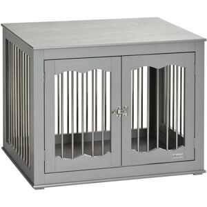 Pawhut - Dog Crate End Table with Three Doors Furniture Style Dog Crate Indoor Use Medium - Grey