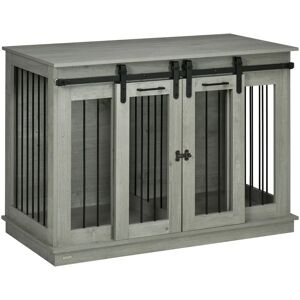 PawHut Dog Crate Furniture for Large Dog, Double Dog Cage with Divider Grey - Grey