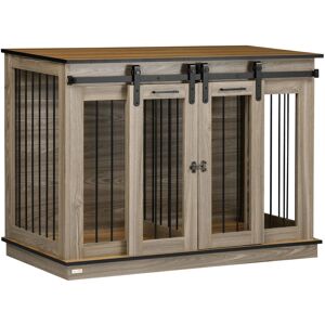 Pawhut - Dog Crate Furniture for Large Dog, Double Dog Cage with Divider Oak - Oak