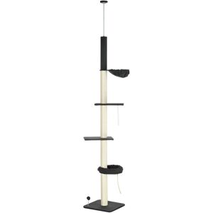 Floor-To-Ceiling Cat Tree, Height Adjustable, Black - Black - Pawhut