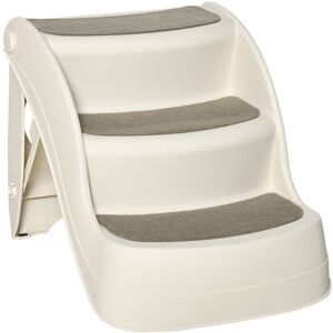 Pawhut - Foldable Pet Stairs Portable Dog Steps 3-Step Design with Non-slip Mats Cream - Cream