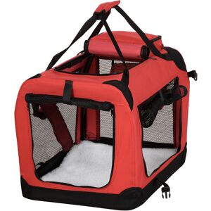 60cm Foldable Pet Carrier, Soft Side Pet Travel Crate w/ Mat, Red - Red - Pawhut