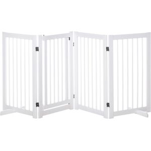 Wooden Freestanding Pet Gate 4 Panels Foldable Dog Safety Fence White - White - Pawhut