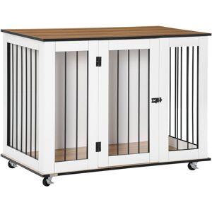 Pawhut - Dog Crate Furniture with Wheel for Dogs, White 106 x 60 x 82cm - White