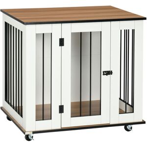Pawhut - Dog Crate Furniture with Wheel for Dogs, White 80 x 60 x 76.5cm - White