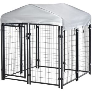 Pawhut - Outdoor Dog Kennel, Metal Playpen Fence Dog Run with UV-Resistant Canopy 120 x 120 x 138cm - Black