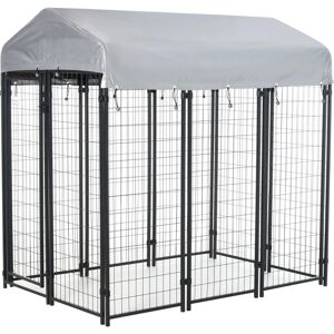 Pawhut - Outdoor Dog Kennel, Metal Playpen Fence Dog Run with UV-Resistant Canopy 183 x 121 x 183cm - Black