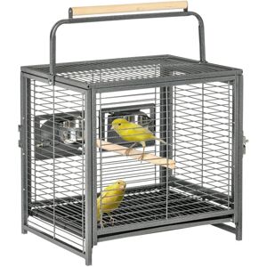 Pawhut - Parrot Cage, Travel Carry Pet Bird Cage Cockatiel w/ Metal Handle - Black