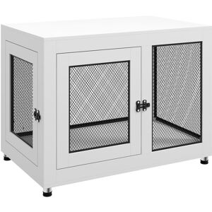 Pawhut - Dog Crate Furniture End Table Washable Cushion Two Doors Pet Kennel White - White