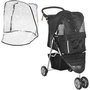 PawHut Pet Travel Stroller with Rain Cover, 3 Wheels Foldable Cat Dog Pushchair - Black