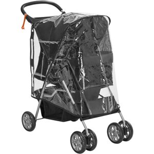 Pet Travel Stroller with Rain Cover, Wheels Zipper Entry Cup Holder Black - Black - Pawhut