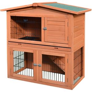 2 Tier Wooden Rabbit Hutch Guinea Pig Small Animal Cage 100.5x55x101 cm - Natural wood finish - Pawhut