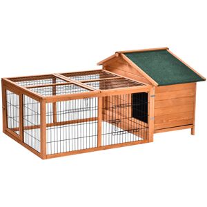 Wooden Rabbit Hutch Detachable Pet House with Openable Run & Roof - Golden Red - Pawhut