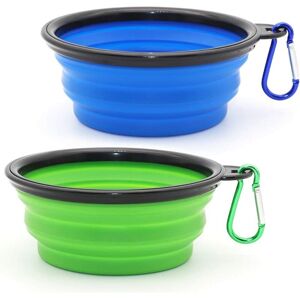 Aougo - Pcs Portable Cat Bowls Collapsible Cat Bowl, Travel Dog Bowl and Cat Bowl (350ml, Blue and Green)