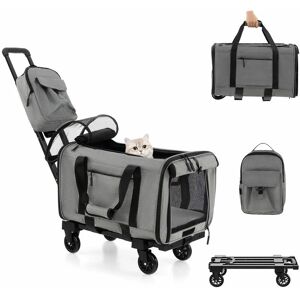 COSTWAY Pet Carrier Rolling Cat Dog Carrier Collapsible Pet Travel Crate with 4 Wheels