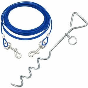 Bunty - Pet Dog Puppy Outdoor Tie Out Lead Leash Extension Wire Cable Metal Stake Anchor - Blue - Medium