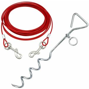 Bunty - Pet Dog Puppy Outdoor Tie Out Lead Leash Extension Wire Cable Metal Stake Anchor - Red - Medium