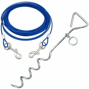 Bunty - Pet Dog Puppy Outdoor Tie Out Lead Leash Extension Wire Cable Metal Stake Anchor - Blue - Large