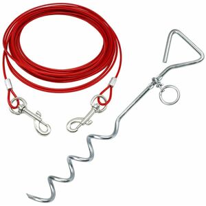 Bunty - Pet Dog Puppy Outdoor Tie Out Lead Leash Extension Wire Cable Metal Stake Anchor - Red - Large