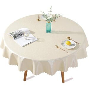 TINOR Pu Coated Plastic Tablecloth Round Anti Stain Waterproof Oilcloth Elegant Flower Print for Picnic, Outdoor, Garden - Diameter 140 cm, Light Beige