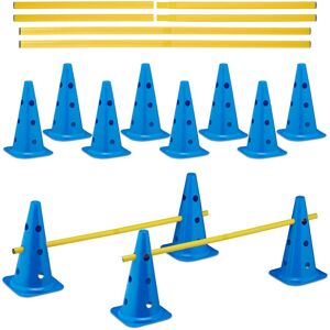 18-Piece Hurdle Set, Dog Agility & Football Training, 12 Cones & 6 Poles, Obstacle Sports Course, Blue/Yellow - Relaxdays