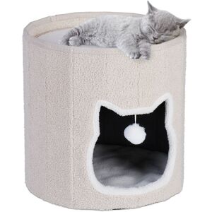 Relaxdays - Cat Cave with Cushion, with Hanging Toy, Foldable Pet House, Hideaway, Bed, Cave, hwd: 40 x 39 x 39 cm, Beige