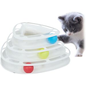 Relaxdays - Cat Roller Toy, Interactive Kitten Teaser with 3 Balls, 3-Level Tower Track, Entertainment & Exercise, White