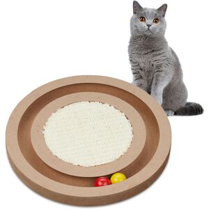 Relaxdays - Cat Scratching Board, ø 27.5 cm, mdf & Sisal, Cat Toy for Engagement, Scratch Roundabout with Ball Track