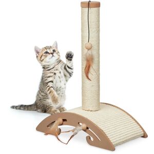 Cat Scratching Column, HxWxD: 52 x 42 x 22 cm, Scratch Post with Toy, Sisal Post & Scratching Board, Brown - Relaxdays