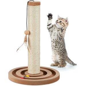Cat Scratching Post, Dimensions 45 x 30 cm, Interactive Playing Trunk with Sisal Toy Rope, Brown - Relaxdays