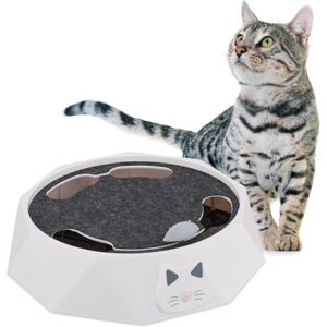 Cat Toy, with Mouse Spinner, HxWxD: 7.5 x 25.5 x 25.5 cm, Interactive Pet Game, Spinning Carousel, White/Grey - Relaxdays