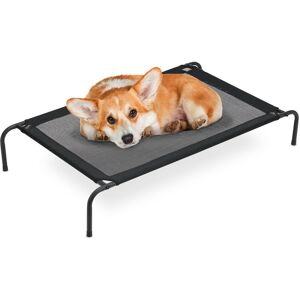 Relaxdays Dog Bed Outdoor, Raised Canine Lounger up to 35 KG, HxWxD: 19x111x65 cm, Puppy Cot Garden & Camping, Black