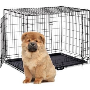 Relaxdays - Dog Cage, Folding Transport Crate, Whelping Pen, 2 Doors, Floor Tray, Metal, xxl, Black