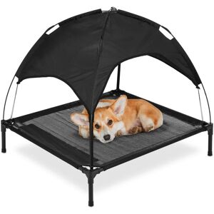 Relaxdays - Dog Lounger, with Roof, Raised Dog Bed, Up to 35 kg, hbt: 88 x 90 x 81 cm, Dog Outdoor Lounger, Black