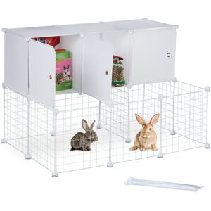 Relaxdays - Free-Range Enclosure for Small Pets, 3 Compartments for Storage, hwd: 72 x 110 x 75 cm, Plug-In System, White