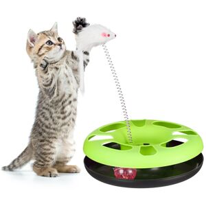 Relaxdays - Green Cat Toy Carousel with Mouse, Interactive Toy, Ball with Bell, Pet Training and Entertainment